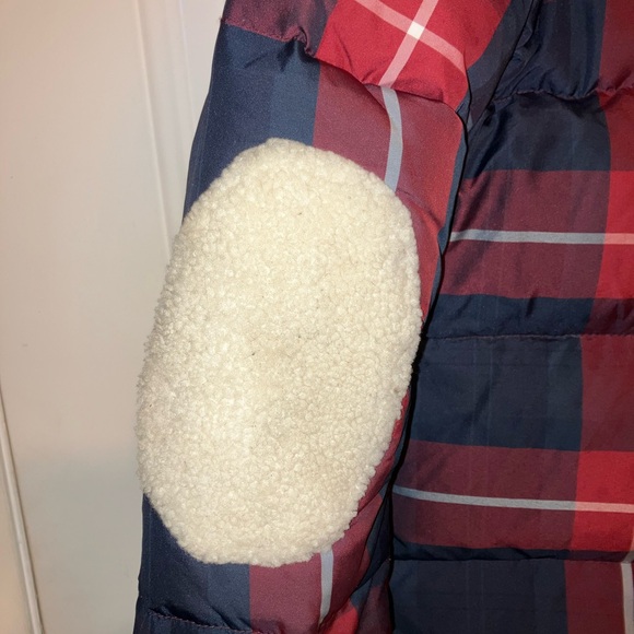 SAM Mackenzie Lamb Shearling Plaid Goose Down Jacket Red Blue Women's XS - Picture 10 of 11